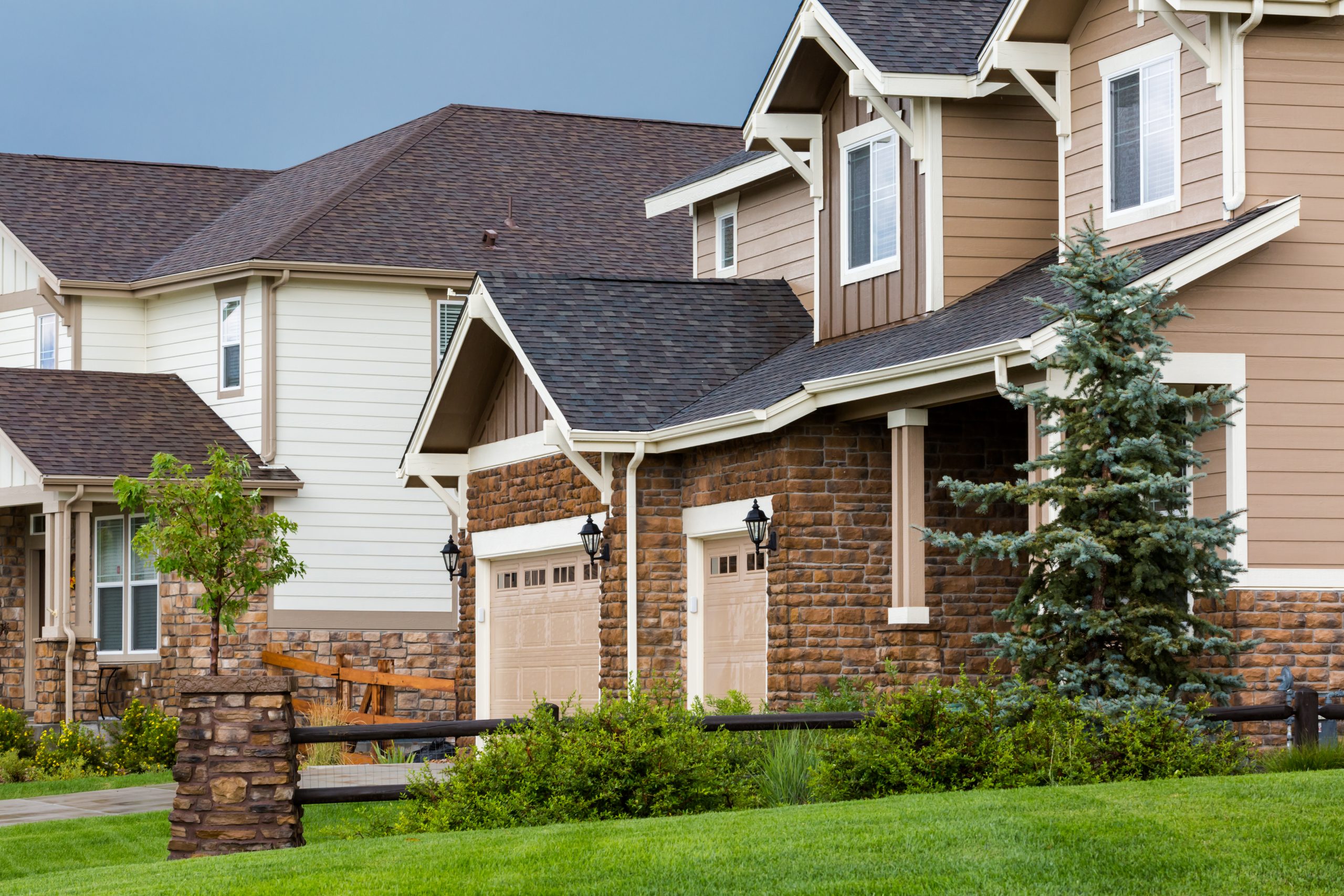 Typical American suburban community with model homes.